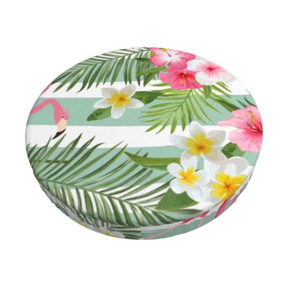 Kll Tropical Flamingo Round Bar Chair Cushion Cover 13 Inch,Bar Stool Protector With Elastic, Soft Washable