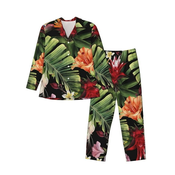 Kll Tropical Flowers (2) Sleepwear Mens Flannel Pajamas,Long Cotton Pj Set