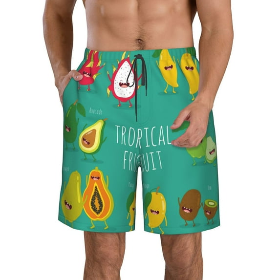 Kll Tropical Fruit Men'S Casual Summer Beach Shorts Hawaiian Shorts With Pockets-Large