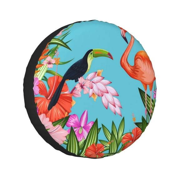Kll Tropical Jungle Flamingo Tire Cover,Universal Wheel Tire Cover For Trailer, Rv, Suv, Truck,Camper And Many Vehicle,(17 Inch)