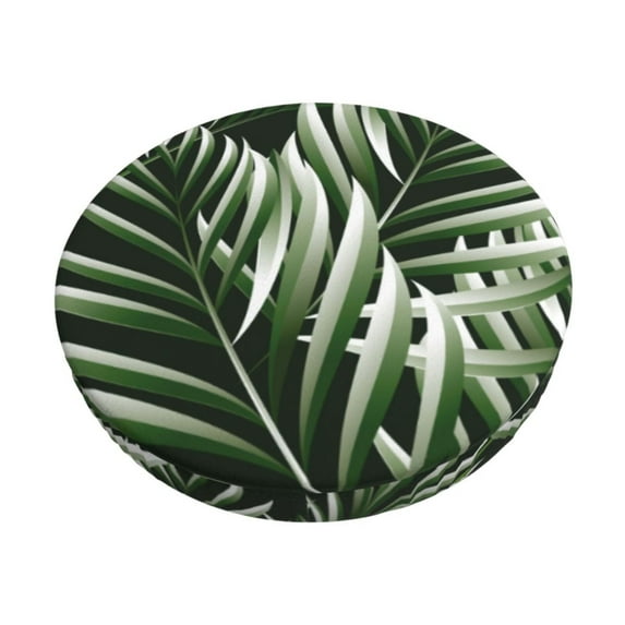 Kll Tropical Palm Leaves1 Round Bar Chair Cushion Cover 12 Inch,Bar Stool Protector With Elastic, Soft Washable
