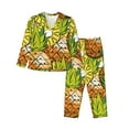 thumbnail image 1 of Kll Tropical Summer Fruit Print Women'S Long Sleeve Pajamas With Pants Sleepwear Loungewear 2 Set-Large, 1 of 9