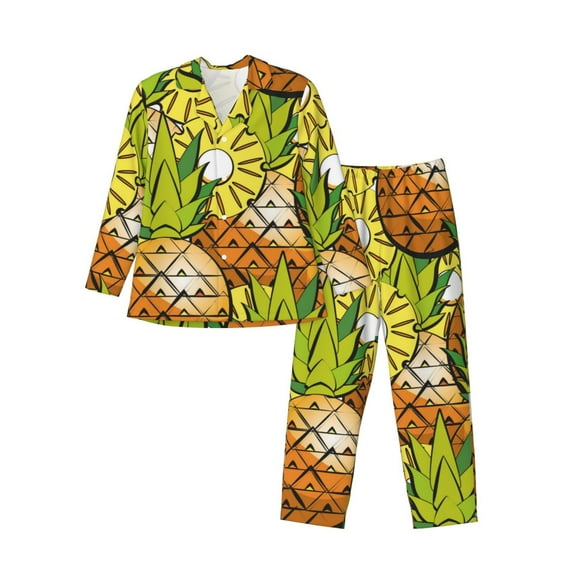 Kll Tropical Summer Fruit Sleepwear Mens Flannel Pajamas,Long Cotton Pj Set