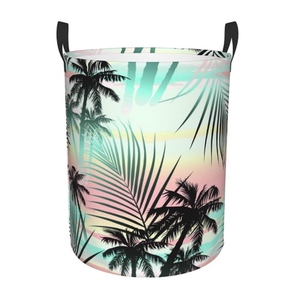 Kll Tropical Summer Palm Waterproof Foldable Laundry Hamper Bucket With Handles For Storage Bin,Kids Room,Home Organizer (Small)