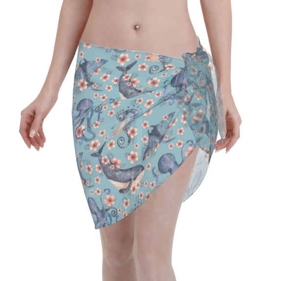 Kll Underwater Animals And Flowers Print Women'S Sarong Coverups Short Bathing Suit Wrap Skirt Beach Wrap Swimsuit Cover Ups