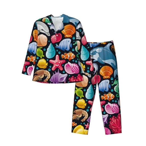 Kll Underwater Diving Animals Sleepwear Mens Flannel Pajamas,Long Cotton Pj Set