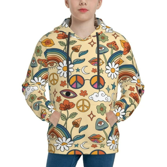 Kll Unisex Kids Boys Girls Hooded Pocket Pullover Hoodies-70s Hippie Style