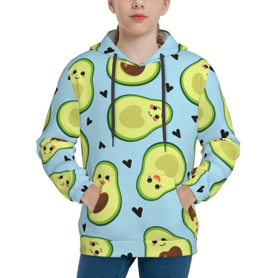 Kll Unisex Kids Boys Girls Hooded Pocket Pullover Hoodies-Avocado And Hearts