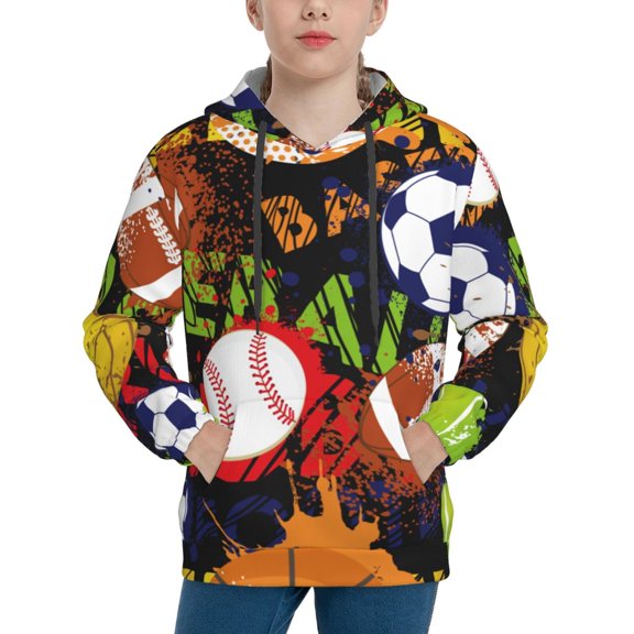 Kll Unisex Kids Boys Girls Hooded Pocket Pullover Hoodies-Balls