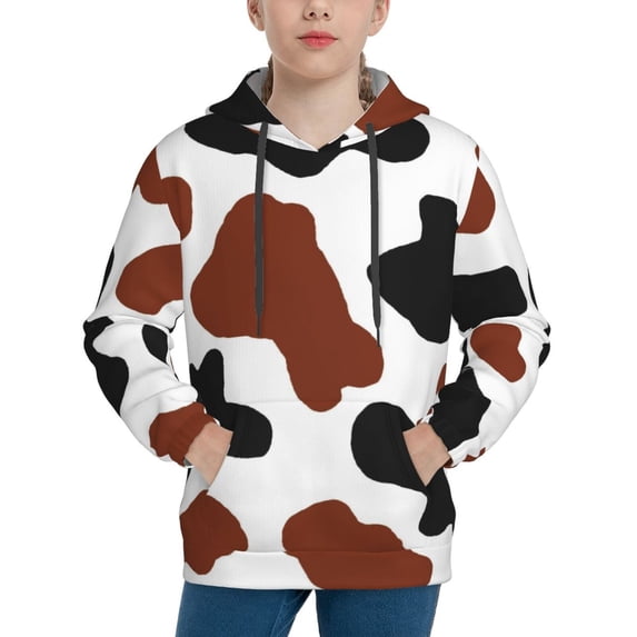 Kll Unisex Kids Boys Girls Hooded Pocket Pullover Hoodies-Brown Black Cow