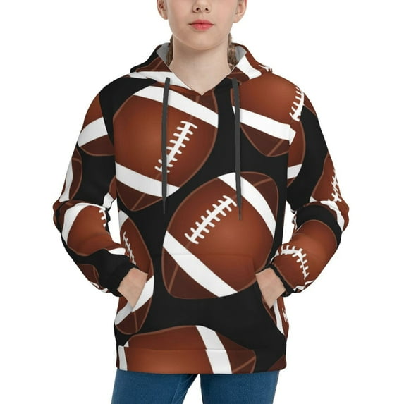 Kll Unisex Kids Boys Girls Hooded Pocket Pullover Hoodies-Brown Football On Black