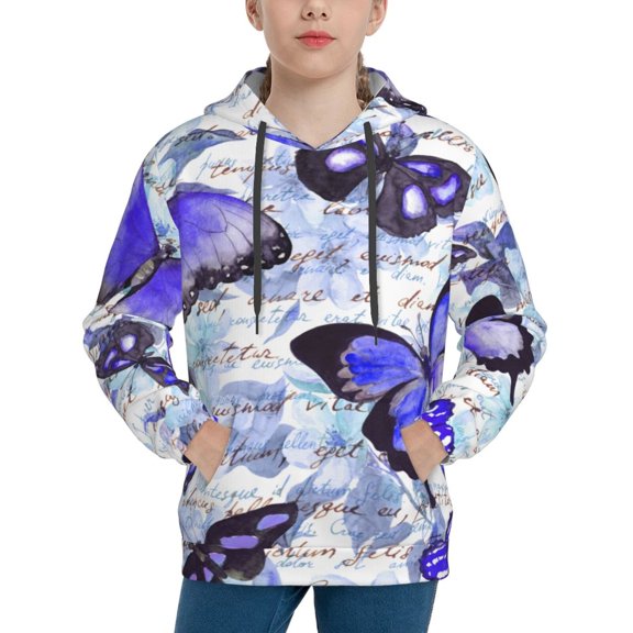 Kll Unisex Kids Boys Girls Hooded Pocket Pullover Hoodies-Butterflies