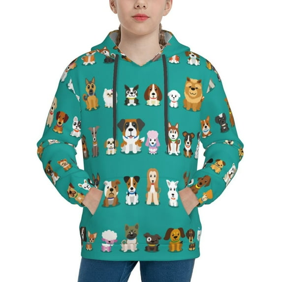 Kll Unisex Kids Boys Girls Hooded Pocket Pullover Hoodies-Cartoon Dogs