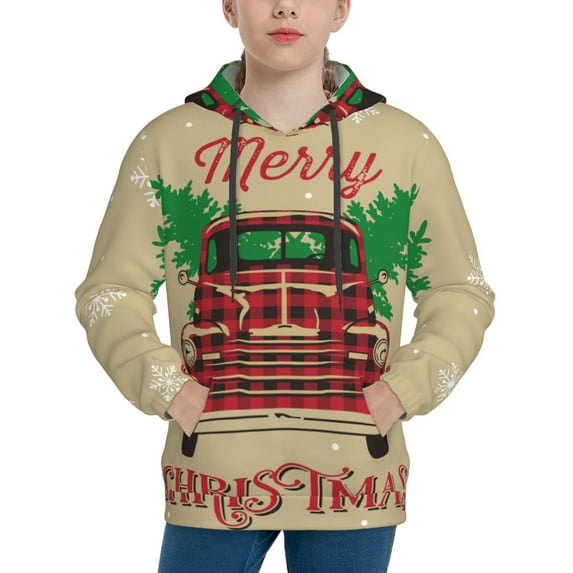 Kll Unisex Kids Boys Girls Hooded Pocket Pullover Hoodies-Christmas Vintage Red Truck