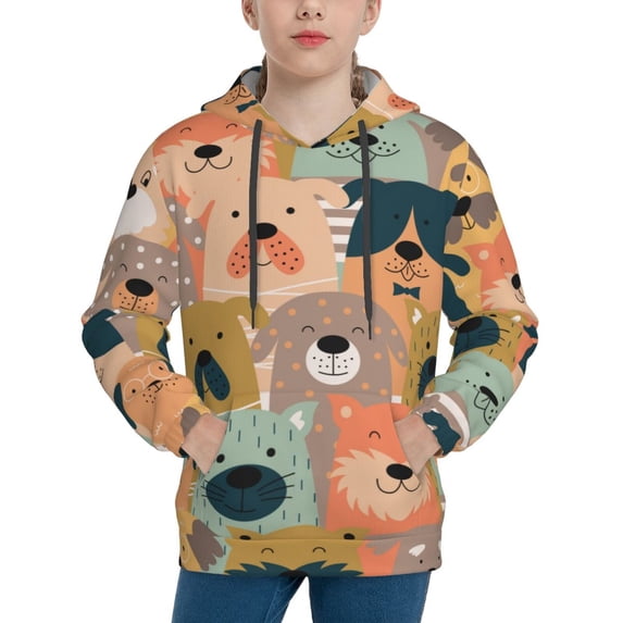 Kll Unisex Kids Boys Girls Hooded Pocket Pullover Hoodies-Colorful Dogs