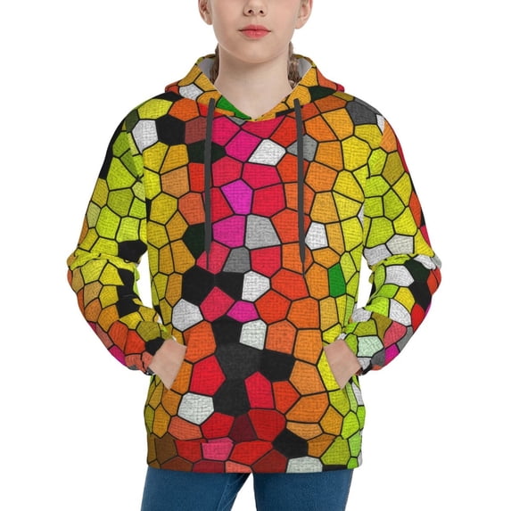 Kll Unisex Kids Boys Girls Hooded Pocket Pullover Hoodies-Colorful Tie Dye Stained Glass 1