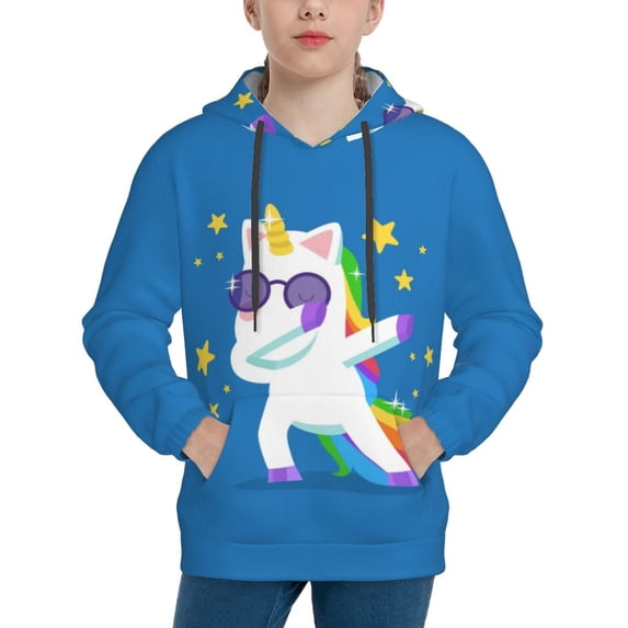 Kll Unisex Kids Boys Girls Hooded Pocket Pullover Hoodies-Cool Unicorn Star Golden