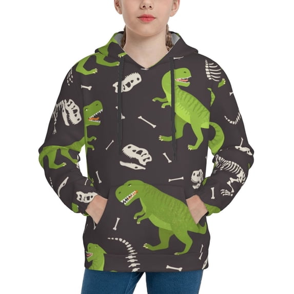 Kll Unisex Kids Boys Girls Hooded Pocket Pullover Hoodies-Dinosaur Skeleton