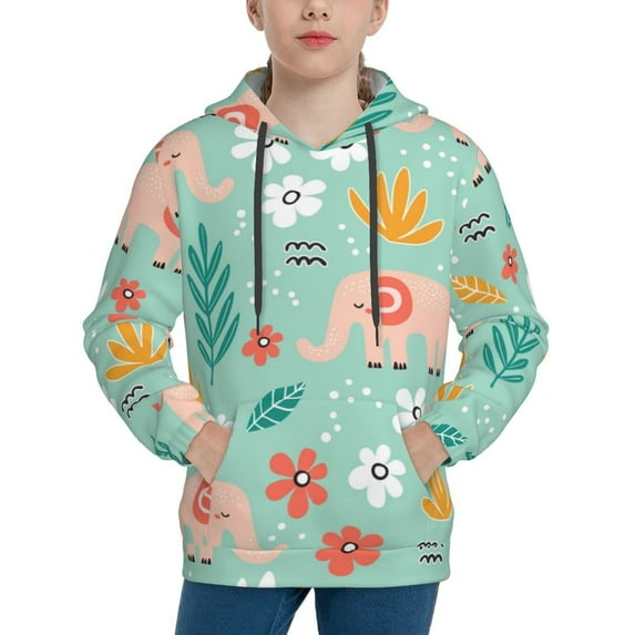 Kll Unisex Kids Boys Girls Hooded Pocket Pullover Hoodies-Elephant And Flowers
