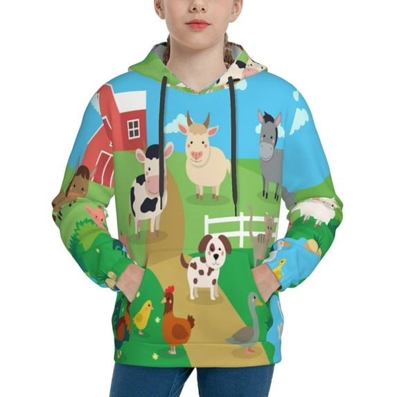 Kll Unisex Kids Boys Girls Hooded Pocket Pullover Hoodies-Farm Animals