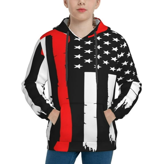 Kll Unisex Kids Boys Girls Hooded Pocket Pullover Hoodies-Firefighters Usa Flag