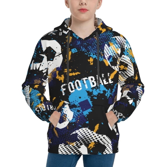 Kll Unisex Kids Boys Girls Hooded Pocket Pullover Hoodies-Football