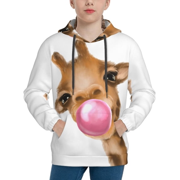 Kll Unisex Kids Boys Girls Hooded Pocket Pullover Hoodies-Funny Giraffe Blowing Bubble