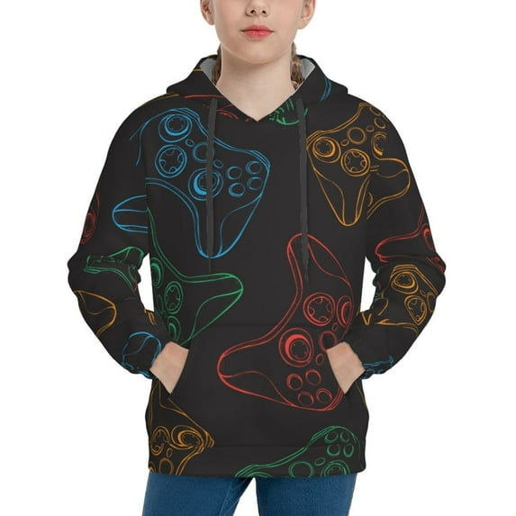 Kll Unisex Kids Boys Girls Hooded Pocket Pullover Hoodies-Gamepad Joystick Game
