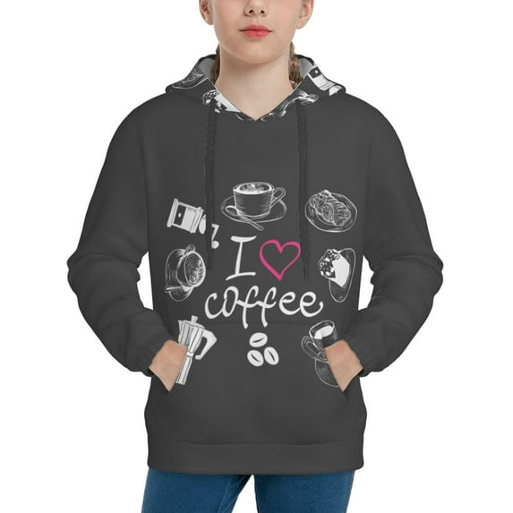 Kll Unisex Kids Boys Girls Hooded Pocket Pullover Hoodies-I Love Coffee