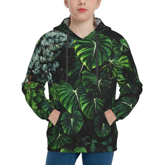 Kll Unisex Kids Boys Girls Hooded Pocket Pullover Hoodies-Lush Foliage Green Plant