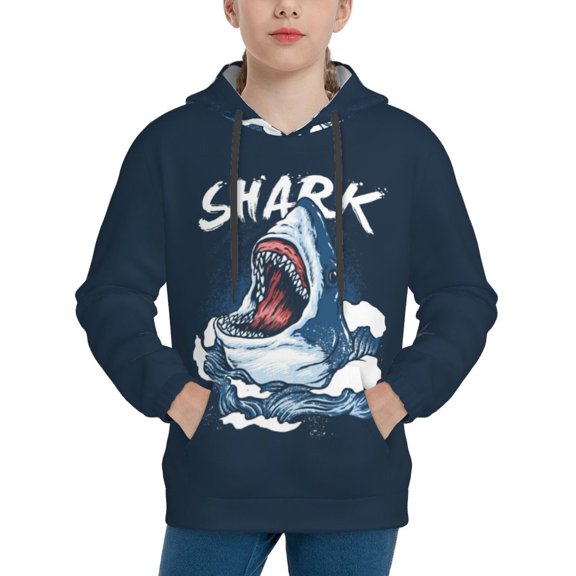 Kll Unisex Kids Boys Girls Hooded Pocket Pullover Hoodies-Shark
