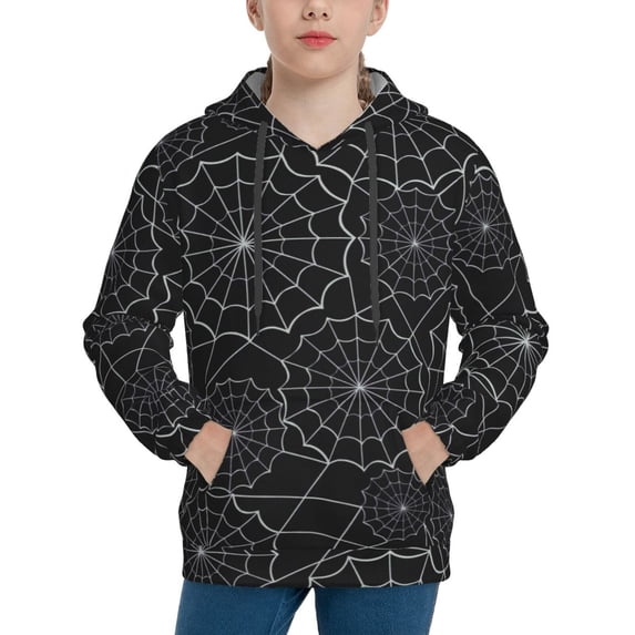 Kll Unisex Kids Boys Girls Hooded Pocket Pullover Hoodies-Spider Web Black