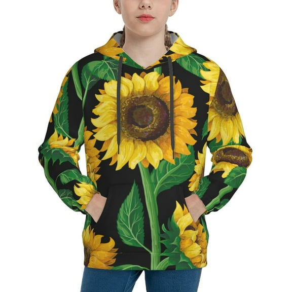 Kll Unisex Kids Boys Girls Hooded Pocket Pullover Hoodies-Sunflower