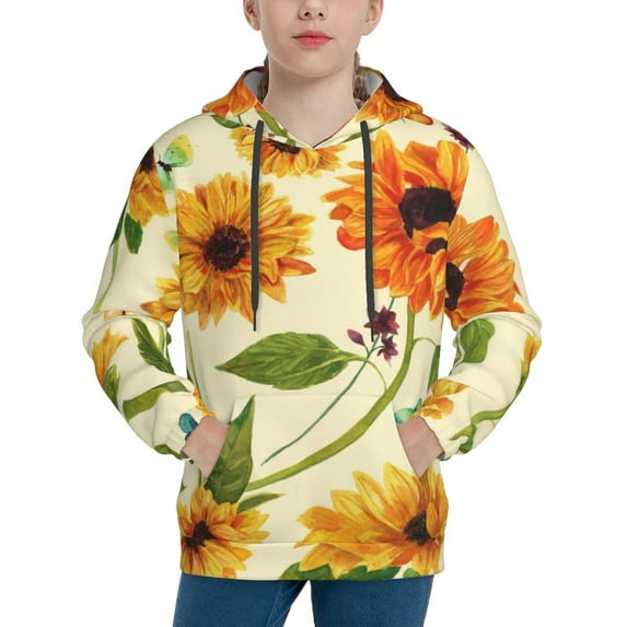 Kll Unisex Kids Boys Girls Hooded Pocket Pullover Hoodies-Sunflowers And Butterflies