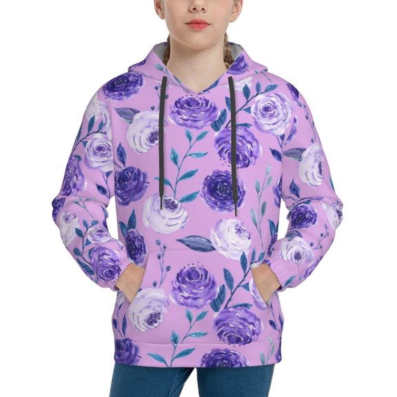 Kll Unisex Kids Boys Girls Hooded Pocket Pullover Hoodies-Violet