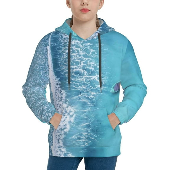 Kll Unisex Kids Boys Girls Hooded Pocket Pullover Hoodies-Waves And Boats On The Beach