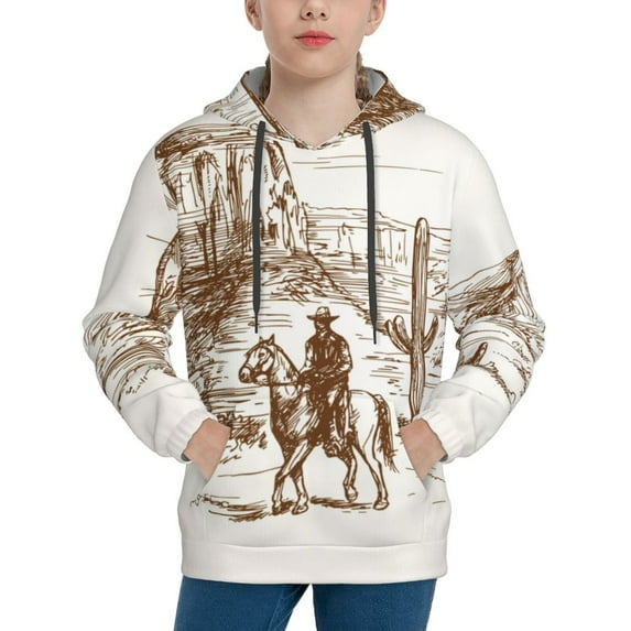 Kll Unisex Kids Boys Girls Hooded Pocket Pullover Hoodies-Western Desert Cowboys