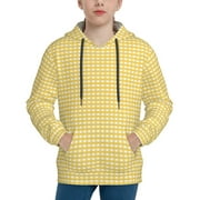Kll Unisex Kids Boys Girls Hooded Pocket Pullover Hoodies-Yellow Gingham