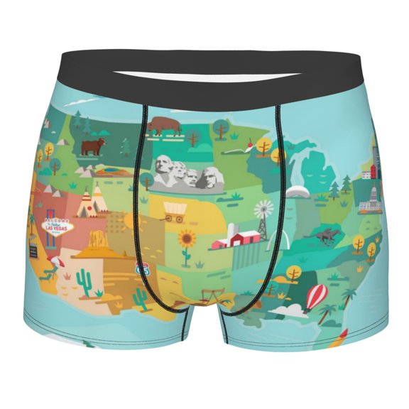 Kll Usa Tourist Map With Famous Landmarks Men'S Cotton Boxer Briefs Underwear-Small