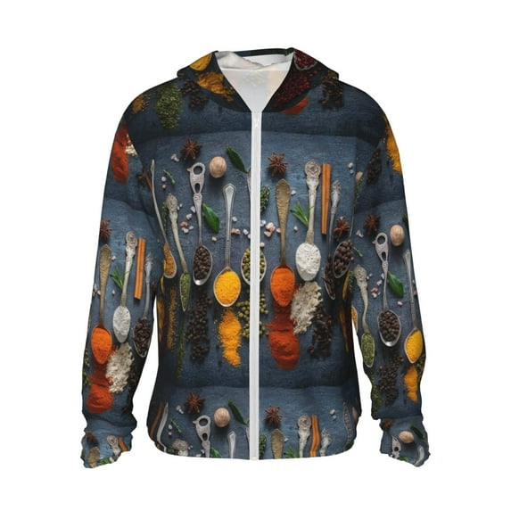 Kll Various Herbs Print Men'S Women’s Upf 50+ Sun Protection Outdoor Hoodie Jacket Long Sleeve Fishing Hiking Performance Shirt- Small