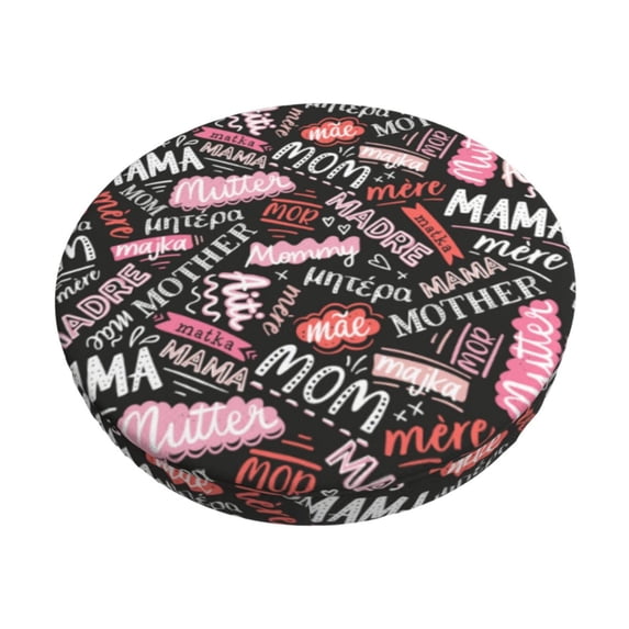 Kll Various Languages Mother Round Bar Chair Cushion Cover 12 Inch,Bar Stool Protector With Elastic, Soft Washable
