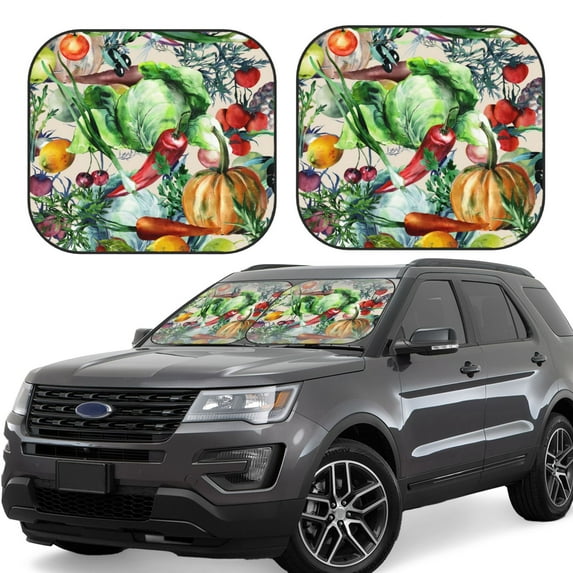 Kll Vegan1 Windshield Sun Shade 2-Piece Foldable Car Front Window Sunshade For Most Sedans Suv Truck - Auto Sun Blocker Visor Protector Blocks Max Uv Rays - Large