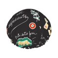 thumbnail image 1 of Kll Vegetable Quiche Pattern Shower Cap & Bath Cap For Women,Reversible Oversized Waterproof Shower Caps For All Hair Lengths,Elastic Reusable Bathing Hair Cap, 1 of 9
