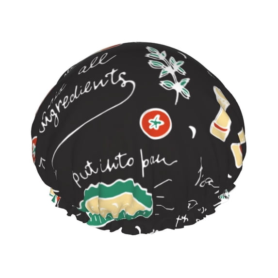 Kll Vegetable Quiche Pattern Shower Cap & Bath Cap For Women,Reversible Oversized Waterproof Shower Caps For All Hair Lengths,Elastic Reusable Bathing Hair Cap