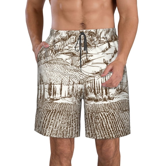 Kll Vineyard Landscape 1 Men'S Casual Summer Beach Shorts Hawaiian Shorts With Pockets-Medium