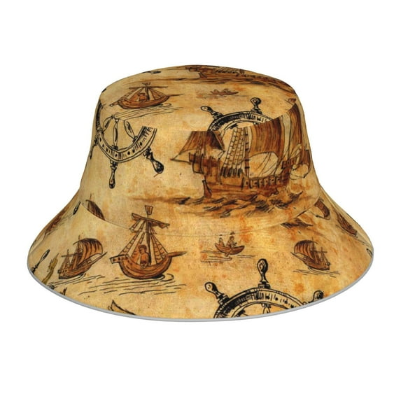 Kll Vintag Ancient Sailboats Bucket Hat For Women Men Packable Travel Beach Sun Hat Outdoor Rave Accessories Reflective Fisherman Cap