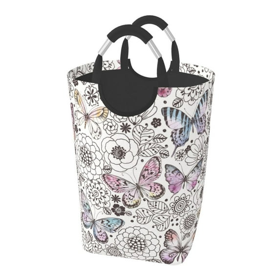Kll Vintage Butterflies Laundry Hamper,Large Canvas Fabric Lightweight Storage Basket Toy Organizer Dirty Clothes Collapsible Waterproof For College Dorms,Children Bedroom,Bathroom