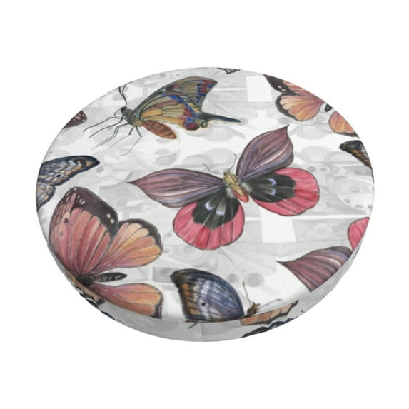 Kll Vintage Butterflies Round Bar Chair Cushion Cover 13 Inch,Bar Stool Protector With Elastic, Soft Washable