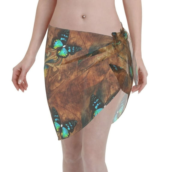 Kll Vintage Butterfly Green Print Women'S Sarong Coverups Short Bathing Suit Wrap Skirt Beach Wrap Swimsuit Cover Ups