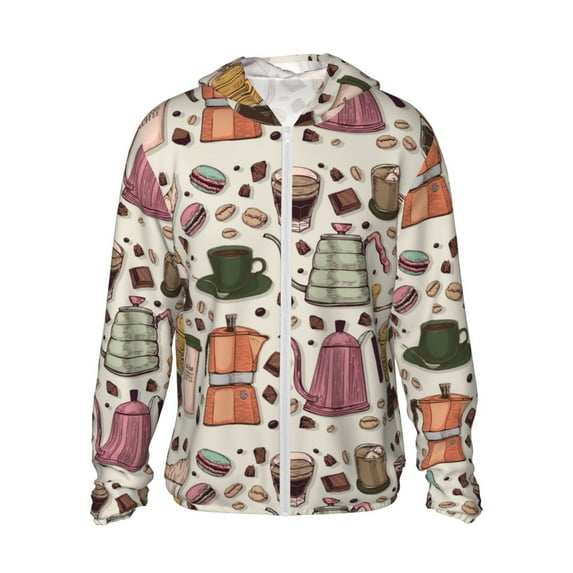 Kll Vintage Coffee Print Men'S Women’s Upf 50+ Sun Protection Outdoor Hoodie Jacket Long Sleeve Fishing Hiking Performance Shirt- X-Large